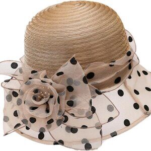 Lady Derby Cloche Hat Womens Floral Sun Hat Wheat Bucket for Wedding Party